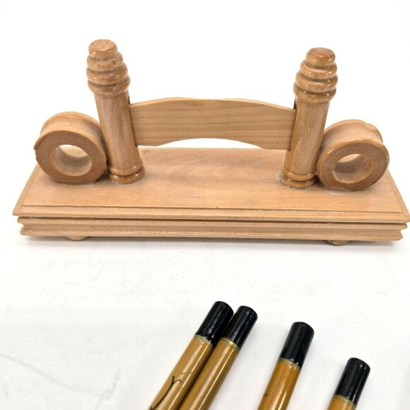 Set Of 5 Bamboo Chopsticks With Wooden Rest Holder je180 - Picture 8 of 10